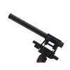This is a photo of the Sanken CSR-2 microphone. It is shown on its side at an angle held up by a separate piece of black equipment. The microphone is black,