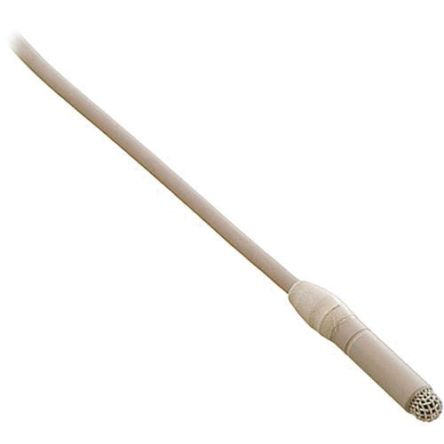 This is a photo of the Sanken COS-11D R/RM microphone shown in the colour beige. The microphone is shown on its side with the lead showing too.