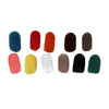 This is a photo of foam windscreens. There is 11 separate windscreens in the picture. They are multicoloured, including yellow, white, red, orange, blue, green and black. It is a front facing photo