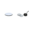 This is a photo of the sanken RB-01 shown with a black CUB-01. It is a rubber base accessory for the CUB-01 miniature boundary microphone. It is a small circular shape with a white top.