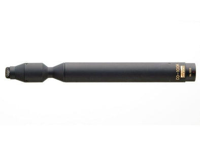 This is a photo of the CO-100K Sanken microphone. The microphone is black and on a front facing up right view.